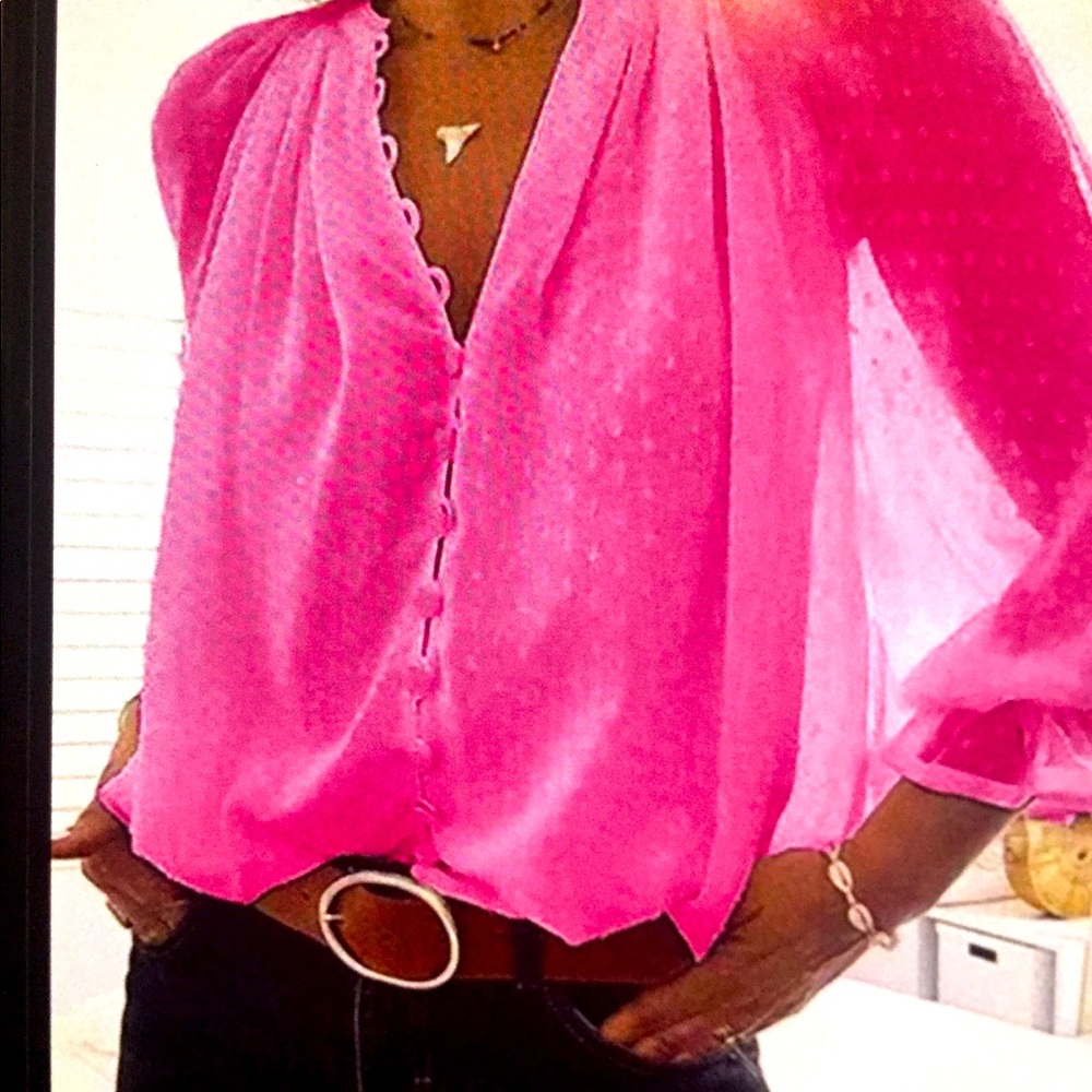 CBR Dot Sheer Button up long sleeve blouse